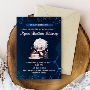 Editable Go-jo Jujut-su Kai-sen Birthday Invitation Card, Anime Theme, Anime Invitation, Manga Theme, Otaku Party, Personalized, Canva