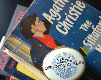 Vintage Orient Express Venice Simplon Train Blue and White Enamel