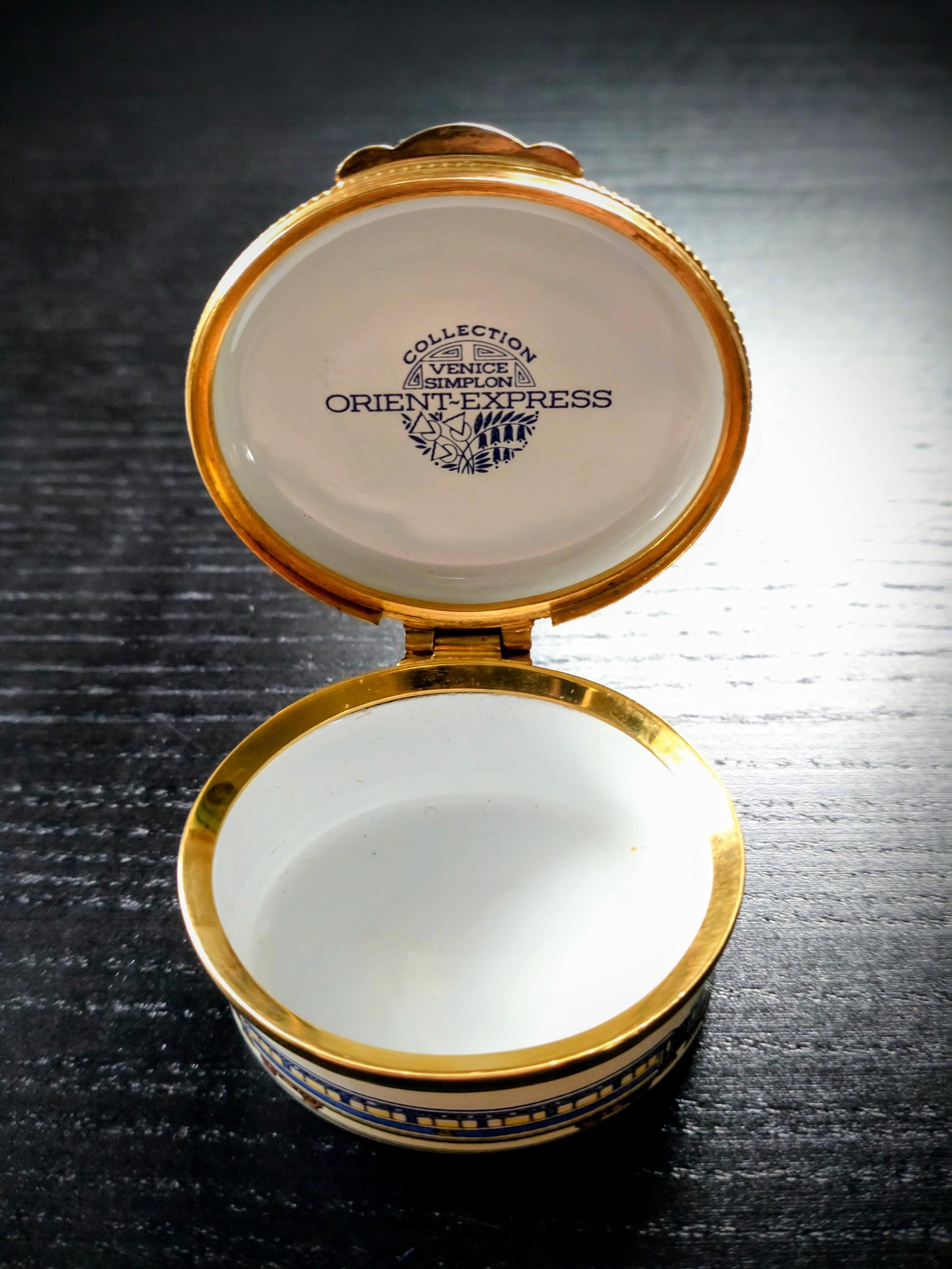 Vintage Orient Express Venice Simplon Train Blue and White Enamel
