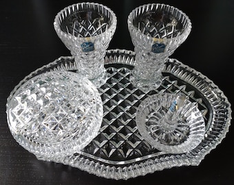 bohemia crystal dressing table set Vintage RARE German lead crystal glass dressing table vanity set Phönix  (Phoenix) West Germany 5 piece anniversary gift home Christmas