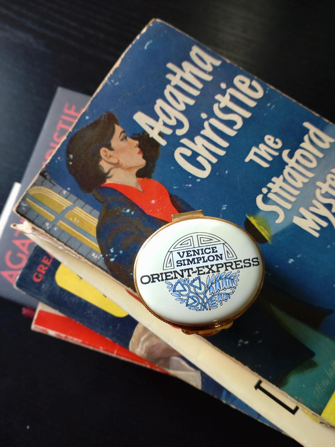 [VENICE SINPLON-ORIENT-EXPRESS] 陶器 小物入れ Vintage Orient Express Venice Simplon Train Blue and White Enamel