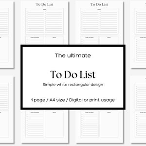 Digital Minimalist To Do List Planner Template, Printable To Do List Planner, White Digital Planner
