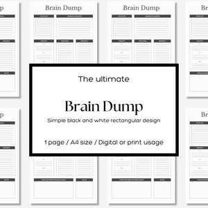 Digital Minimalist Brain Dump Planner Template, Printable Brain Dump Planner, Black and White Digital Planner