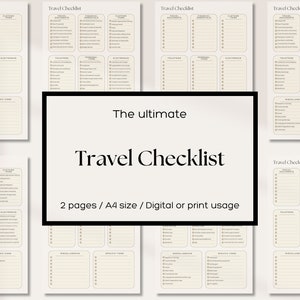 Digital Travel Checklist, Printable Travel Checklist, Pack My Suitcase Template, Travel Packing, Vacation Checklist, Instant Download