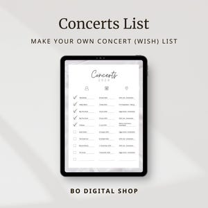Konzerte Liste, Konzerte Wunschliste, Checkliste, Checkboxen, Digitaler Planer, Digitale Liste, Bucket List für Konzerte