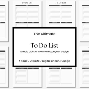 Digital Minimalist To Do List Planner Template, Printable To Do List Planner, Black and White Digital Planner