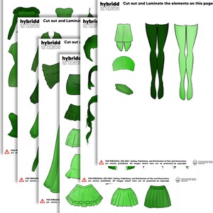 Green Theme, Printable Paper Dolls Dress up Kit Diy, Dress to Impress ...