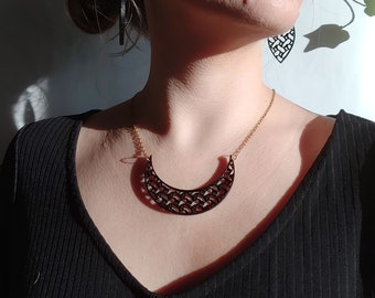 Bohemian Crescent Necklace 3D printed black bib necklace 70mm, Gift for her