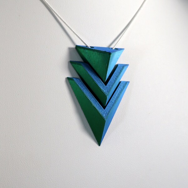 Collier géométrique imprimé en 3D, pendentif Fidget, collier bleu vert, pendentif tendance, pendentif cinétique, impression 3D