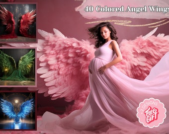 Fondo digital de maternidad con alas de ángel de 40 colores