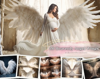 Fondo digital de maternidad con 20 alas de ángel celestiales