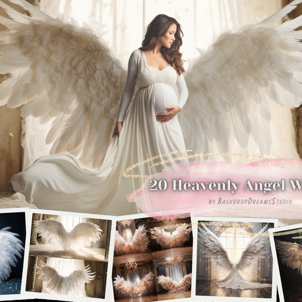 20 Heavenly Angel Wings Digital Backdrop Maternity Background