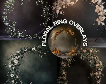 20 superposiciones de anillos florales / Fondos digitales para impresionantes fotografías de maternidad y retratos