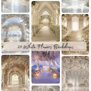 20 White Flowers Room Digital Backdrops, White Flowers Room Digital Backgrounds, Wedding Backdrops Backgrounds Overlay