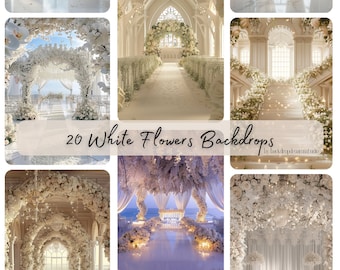 20 fondos digitales para habitaciones con flores blancas, fondos digitales para habitaciones con flores blancas, fondos de boda con superposición