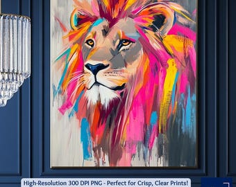 Colorful Lion Art Print: Abstract Safari Animal Portrait (Digital Download)