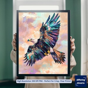 Vibrant Bald Eagle Poster, Modern Eagle Wall Art, Patriotic Animal Decor, Colorful Eagle Print, Bold Wildlife Art for Living Room or Office