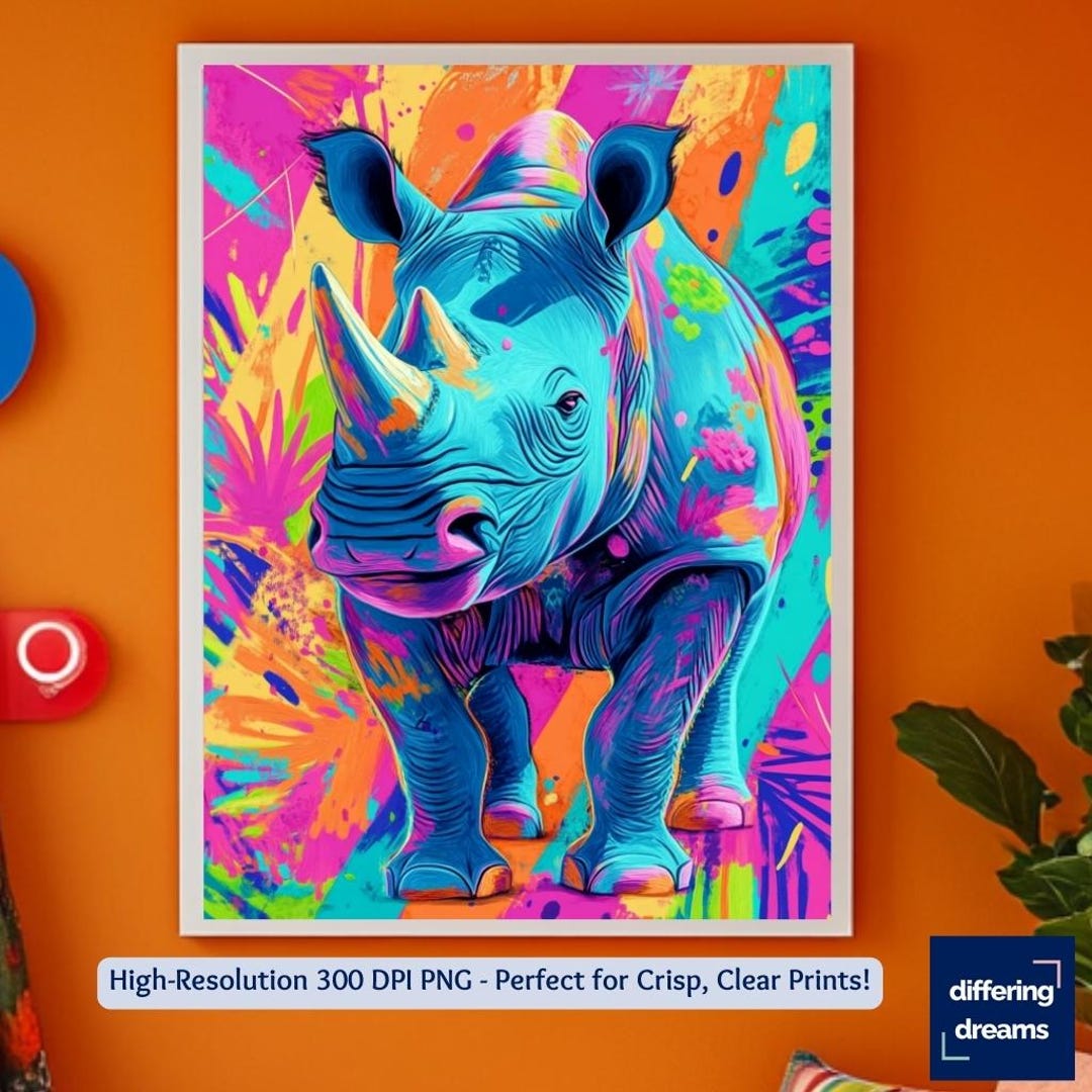 Bold Colorful Rhino Poster, Printable Wall Art, Vibrant Animal Decor ...