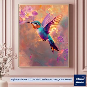 Vibrant Hummingbird Poster, Printable Wall Art, Colorful Bird Decor for Home & Office, Whimsical Nature Art, Modern Animal Print