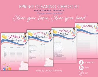 Cleaning Checklist, Spring Cleaning Checklist, Deep clean, Instant download