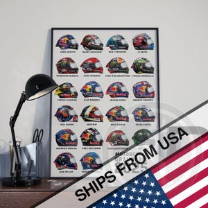 2025 MotoGP Grand Prix Helmet World Championship Poster Print, ideal motorsport gift for him Moto GP fan - Large 16.5x23.4 inches A2 size