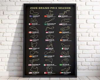 Formula 2026 Season Calendar, Wall Art Poster Print, Motorsport