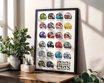 2026 F1 season Grand Prix Helmet World Championship Poster Print, ideal motorsport gift for him F1 fan
