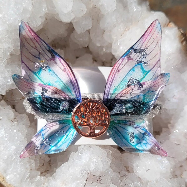 Broche fée creation elfique papillon arbre de vie fait main