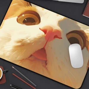 Cat Blep Desk Mat, Ultra Close-up, Large Mouse Pad, Aesthetic Mousepad, Deskmat, Cute Desk Pad, Big, Deskpad