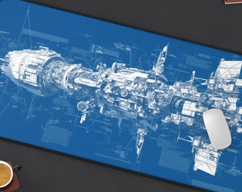 Space Station Blueprint Desk Mat, Advanced Architechture, Large Mouse Pad, Aesthetic Mousepad, Deskmat, Epic Desk Pad, Big, Deskpad