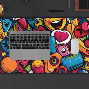 Cartoon Collage Desk Mat - Colorful and Vibrant, Large Mouse Pad, Aesthetic Mousepad, Deskmat, Stylish Desk Pad, Big, Deskpad