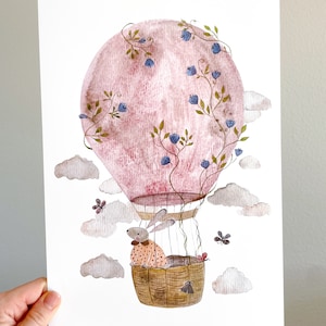 Póster infantil globo A6/póster habitación infantil/regalo niña/bebé niña/decoración habitación infantil/póster habitación infantil en rosa/impresión artística infantil