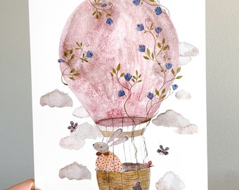 Póster infantil de globos A6/Póster para habitación infantil/Regalo para niñas/Bebé niña/Decoración para habitación infantil/Póster para habitación infantil en rosa/Lámina de arte infantil