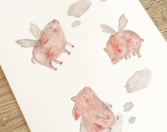Póster de cerdito/Póster de lechón/Póster de cerdito adorable/Lámina artística de cerdo/Póster A4/Póster infantil/Póster de lechón/Regalo vegano/Póster vegano