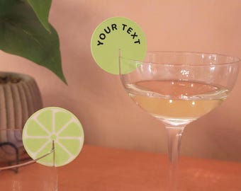 Custom Lime Drink Tags - Personalized Printed Lime Glass Markers - Custom Text Wine Charms - Reusable Party Favors - Tropical Drink Labels