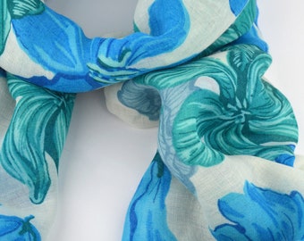 Blue Floral Print Ladies Fashion Long Scarves Neck Scarf Shawl Wrap