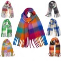 Extra Long Check Winter Scarf: Soft Multi-Color Chunky Knit with Fringe