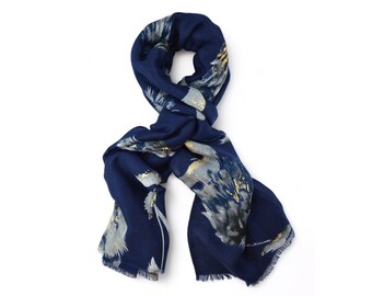 Blue Scarf Large Floral Print Super Soft Ladies Women's Scarves Neck Shawl Wrap