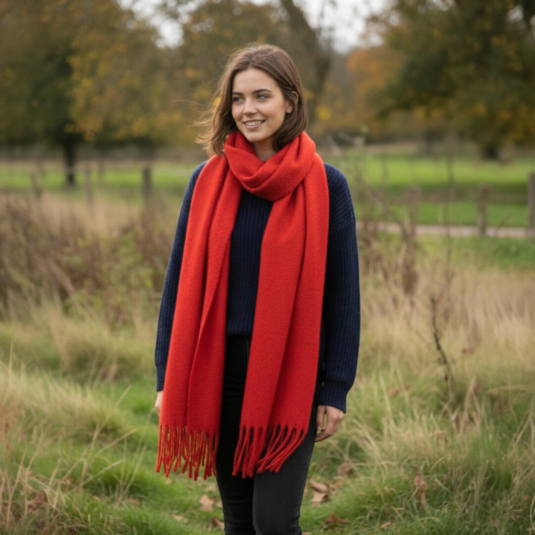 Block Colour Oversized Chunky Knit Scarf Extra Long Fluffy Tassel ...