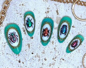 Uñas postizas termocromáticas que cambian de color / Escarabajo místico personalizado de lujo reutilizables