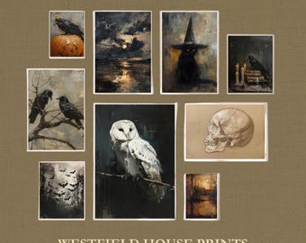 Halloween Gallery Wall Art Set: Dark Cottagecore Vintage Prints (Digital Download)