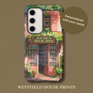 Personalized Book Shop Phone Case for iPhone Samsung Google - Tough Phone Case with Bookish theme Custom Name on Aesthetic Phone Cover PC10
