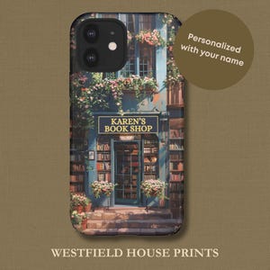 Personalized Book Shop Phone Case for iPhone Samsung Google - Tough Phone Case with Bookish theme Custom Name on Aesthetic Phone Cover PC13