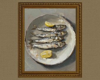 Sardines and Lemon Art Print: Painterly Kitchen Wall Decor (Digital Download)