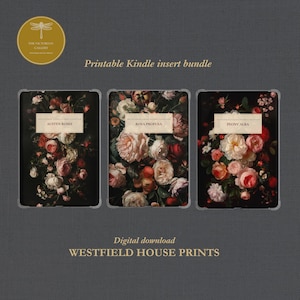 Kindle Insert Bundle Set · Reading Log · Printable Bookmarks · E-Reader Insert · Peony Alba · Austen Roses · Rosa Profusa · Digital Download