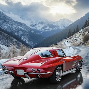 1963 Corvette Stingray Split Window Poster digitale download, klassieke American Muscle Car Wall Art afdrukbare garage Decor