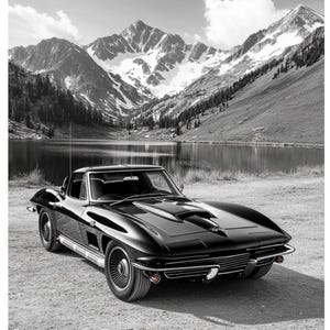 1967年式コルベット・スティングレイのプリント可能なウォールアート、ブラックマッスルカーポスター、C2コルベットのデジタルダウンロード、クラシックカー、男の隠れ家装飾