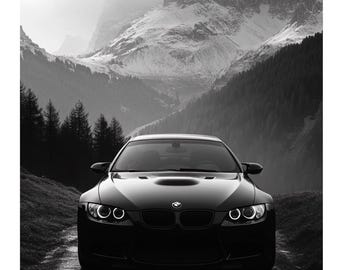 Póster digital del BMW M3, arte mural de BMW en blanco y negro, lámina de coche deportivo de lujo, decoración de fotografía automotriz, regalo para entusiastas de los coches