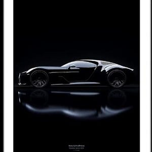 Bugatti Royale poster digitale download, zwarte luxe supercar kunst aan de muur afdrukbare, exotische autofotografie, garagedecor