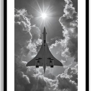 Póster digital del Concorde Jet, arte mural imprimible de avión supersónico en blanco y negro, decoración fotográfica de aviación.